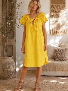 NAP Dress Yellow Cotton Loungewear Dress Size Medium